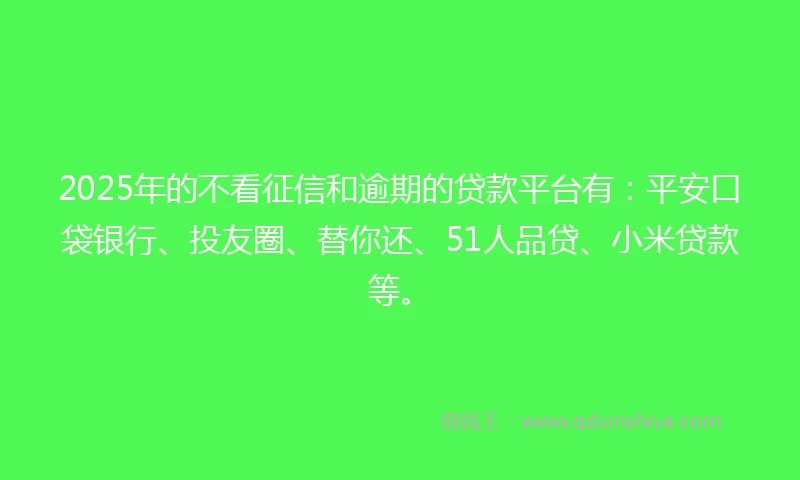 2025年的不看征信和逾期的贷款平台有：平安口袋银行、投友圈、替你还、51人品贷、小米贷款等。