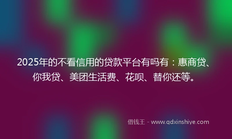 2025年的不看信用的贷款平台有吗有：惠商贷、你我贷、美团生活费、花呗、替你还等。