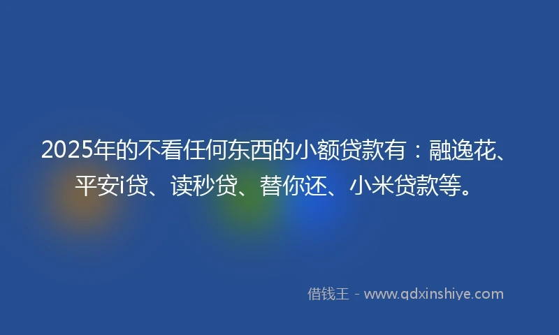 2025年的不看任何东西的小额贷款有：融逸花、平安i贷、读秒贷、替你还、小米贷款等。