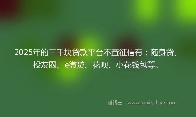 2025年的三千块贷款平台不查征信有：随身贷、投友圈、e微贷、花呗、小花钱包等。