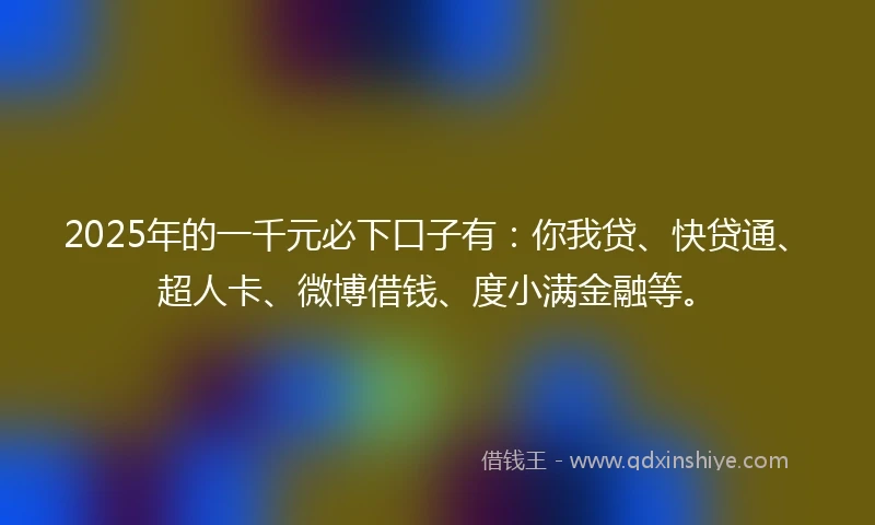 2025年的一千元必下口子有：你我贷、快贷通、超人卡、微博借钱、度小满金融等。