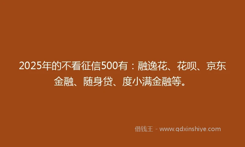 2025年的不看征信500有：融逸花、花呗、京东金融、随身贷、度小满金融等。