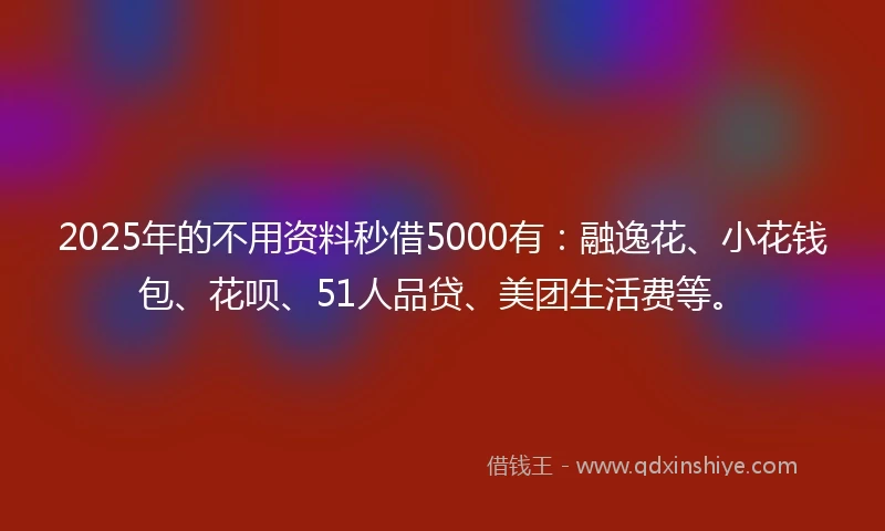 2025年的不用资料秒借5000有：融逸花、小花钱包、花呗、51人品贷、美团生活费等。