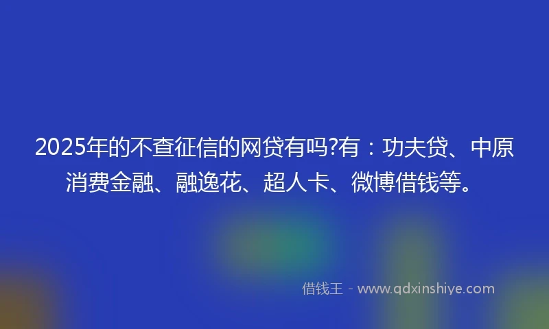 2025年的不查征信的网贷有吗?有：功夫贷、中原消费金融、融逸花、超人卡、微博借钱等。