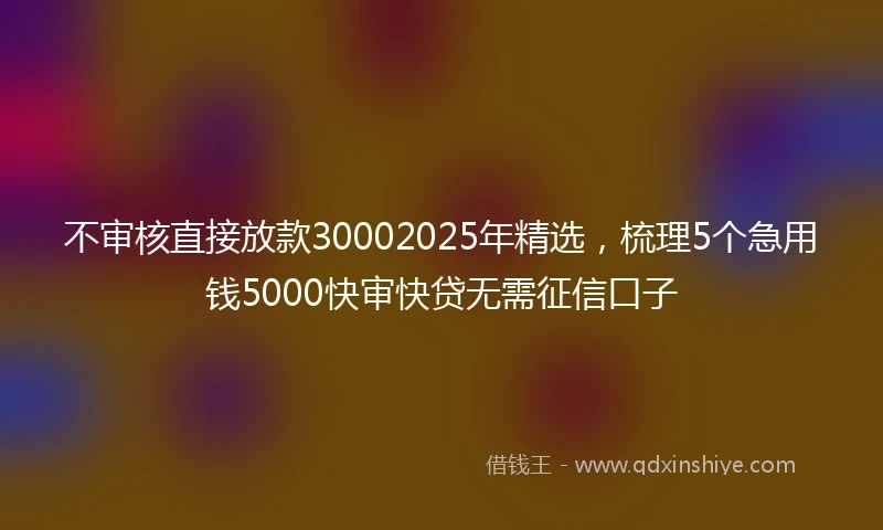 不审核直接放款30002025年精选，梳理5个急用钱5000快审快贷无需征信口子