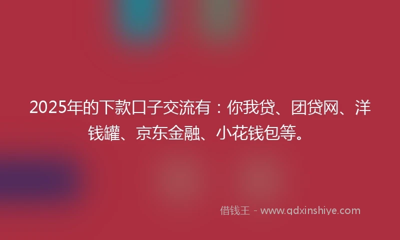 2025年的下款口子交流有：你我贷、团贷网、洋钱罐、京东金融、小花钱包等。
