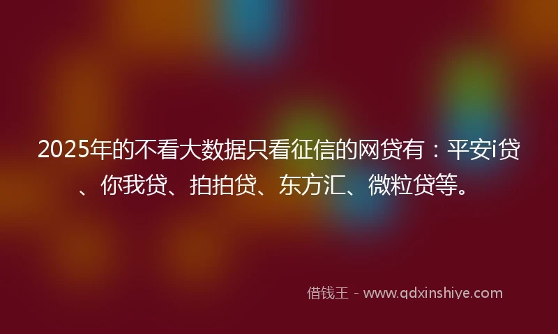 2025年的不看大数据只看征信的网贷有：平安i贷、你我贷、拍拍贷、东方汇、微粒贷等。
