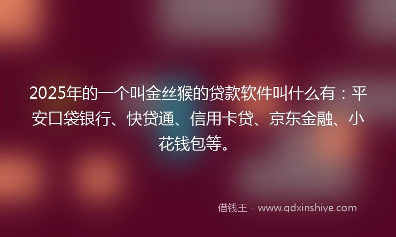 2025年的一个叫金丝猴的贷款软件叫什么有：平安口袋银行、快贷通、信用卡贷、京东金融、小花钱包等。