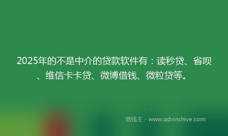 2025年的不是中介的贷款软件有：读秒贷、省呗、维信卡卡贷、微博借钱、微粒贷等。