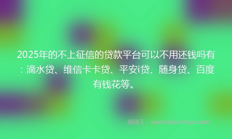 2025年的不上征信的贷款平台可以不用还钱吗有：滴水贷、维信卡卡贷、平安i贷、随身贷、百度有钱花等。