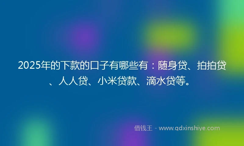 2025年的下款的口子有哪些有：随身贷、拍拍贷、人人贷、小米贷款、滴水贷等。