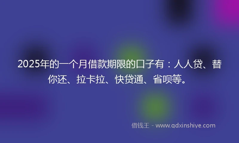 2025年的一个月借款期限的口子有：人人贷、替你还、拉卡拉、快贷通、省呗等。