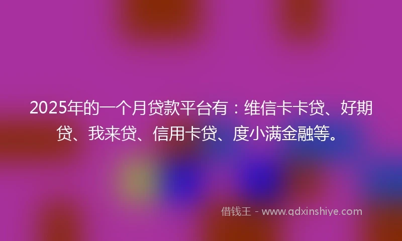 2025年的一个月贷款平台有：维信卡卡贷、好期贷、我来贷、信用卡贷、度小满金融等。
