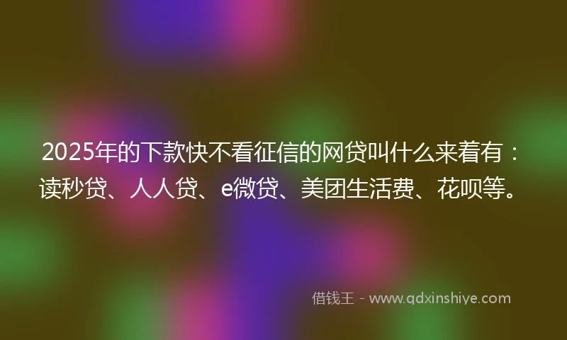 2025年的下款快不看征信的网贷叫什么来着有：读秒贷、人人贷、e微贷、美团生活费、花呗等。