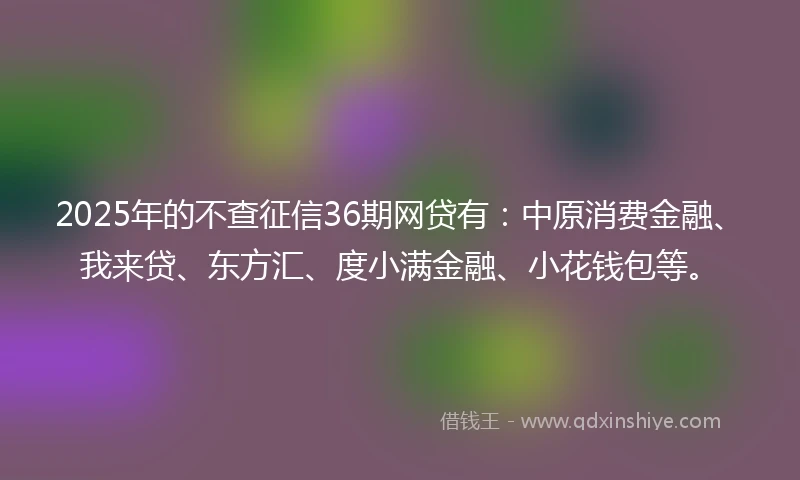 2025年的不查征信36期网贷有：中原消费金融、我来贷、东方汇、度小满金融、小花钱包等。