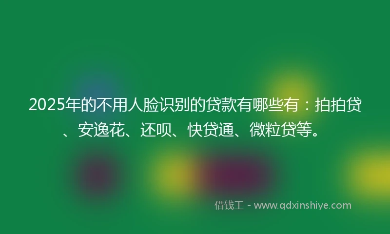 2025年的不用人脸识别的贷款有哪些有：拍拍贷、安逸花、还呗、快贷通、微粒贷等。
