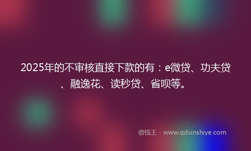 2025年的不审核直接下款的有：e微贷、功夫贷、融逸花、读秒贷、省呗等。