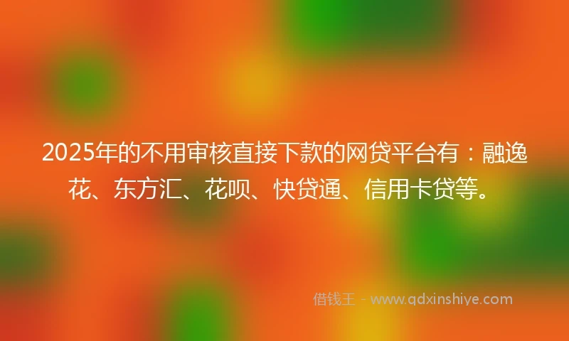2025年的不用审核直接下款的网贷平台有：融逸花、东方汇、花呗、快贷通、信用卡贷等。