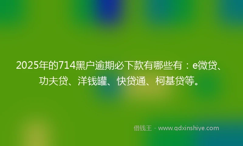 2025年的714黑户逾期必下款有哪些有：e微贷、功夫贷、洋钱罐、快贷通、柯基贷等。