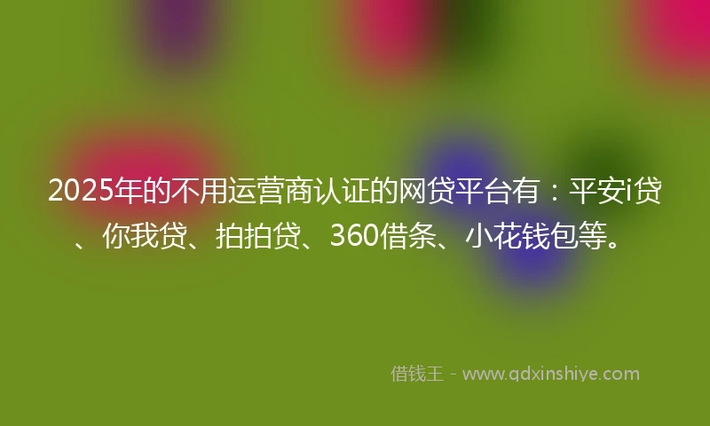 2025年的不用运营商认证的网贷平台有：平安i贷、你我贷、拍拍贷、360借条、小花钱包等。