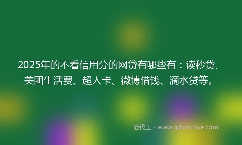 2025年的不看信用分的网贷有哪些有：读秒贷、美团生活费、超人卡、微博借钱、滴水贷等。