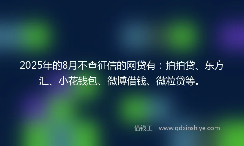 2025年的8月不查征信的网贷有：拍拍贷、东方汇、小花钱包、微博借钱、微粒贷等。