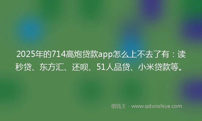 2025年的714高炮贷款app怎么上不去了有：读秒贷、东方汇、还呗、51人品贷、小米贷款等。