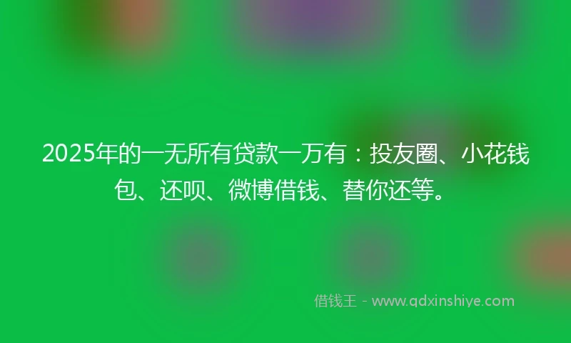 2025年的一无所有贷款一万有：投友圈、小花钱包、还呗、微博借钱、替你还等。