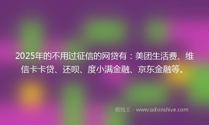 2025年的不用过征信的网贷有：美团生活费、维信卡卡贷、还呗、度小满金融、京东金融等。