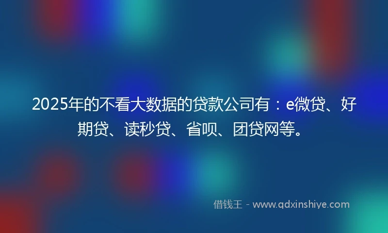 2025年的不看大数据的贷款公司有：e微贷、好期贷、读秒贷、省呗、团贷网等。