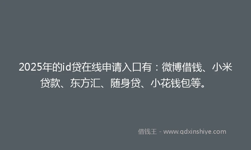 2025年的id贷在线申请入口有：微博借钱、小米贷款、东方汇、随身贷、小花钱包等。