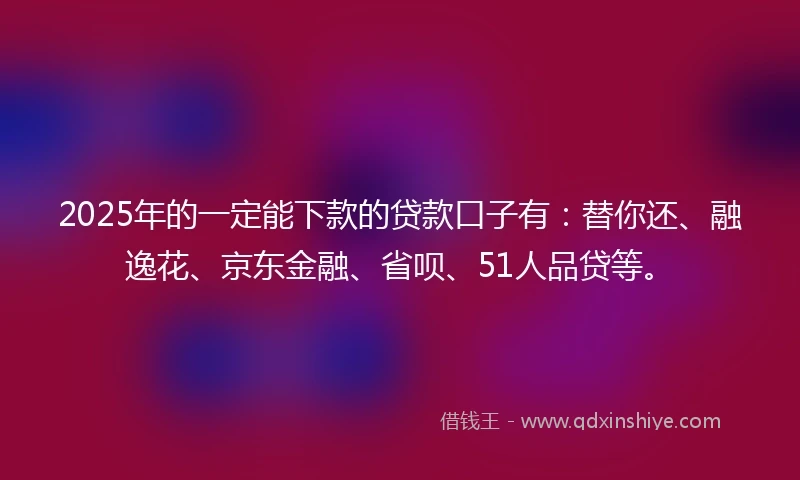 2025年的一定能下款的贷款口子有：替你还、融逸花、京东金融、省呗、51人品贷等。