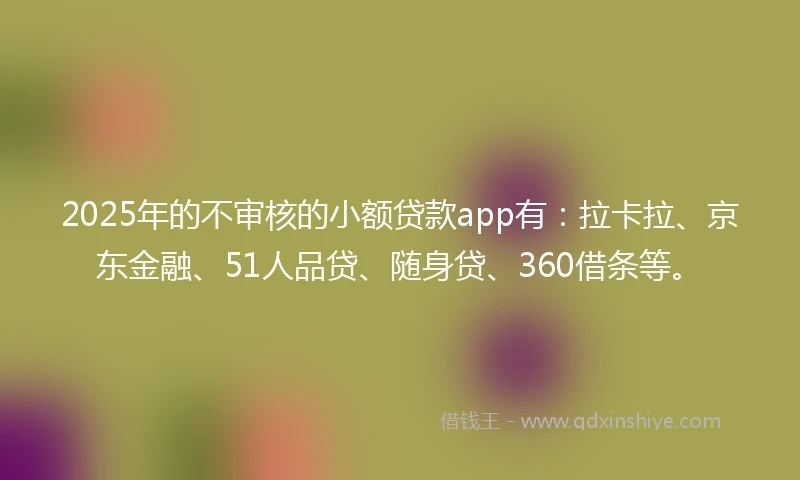 2025年的不审核的小额贷款app有：拉卡拉、京东金融、51人品贷、随身贷、360借条等。