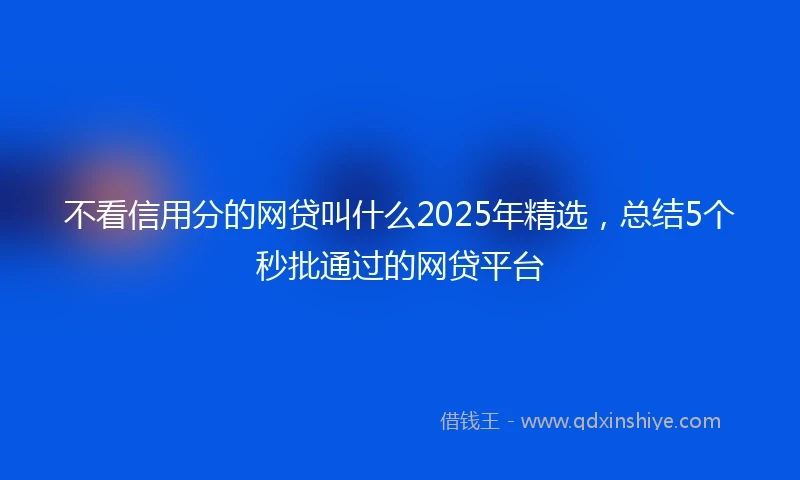 不看信用分的网贷叫什么2025年精选，总结5个秒批通过的网贷平台