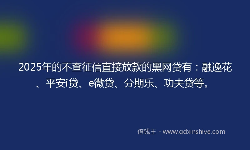 2025年的不查征信直接放款的黑网贷有：融逸花、平安i贷、e微贷、分期乐、功夫贷等。