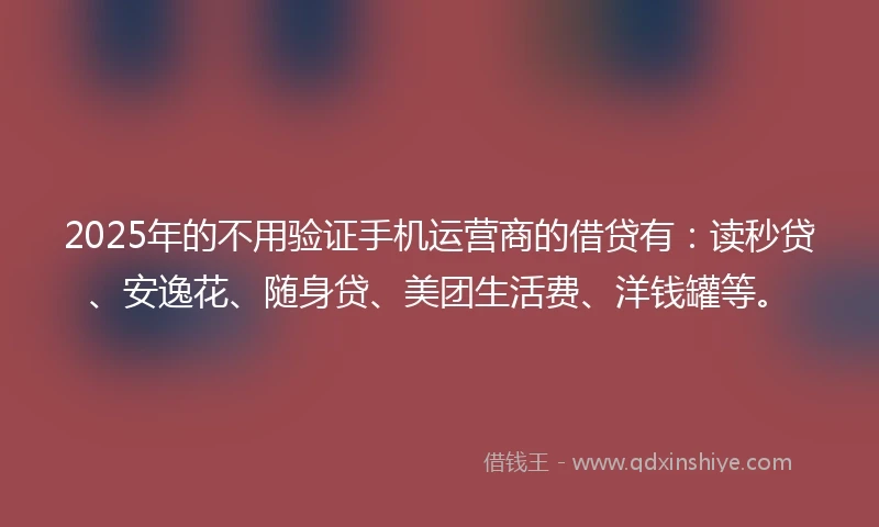 2025年的不用验证手机运营商的借贷有：读秒贷、安逸花、随身贷、美团生活费、洋钱罐等。