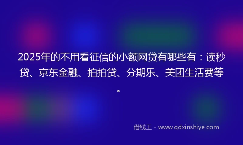 2025年的不用看征信的小额网贷有哪些有：读秒贷、京东金融、拍拍贷、分期乐、美团生活费等。