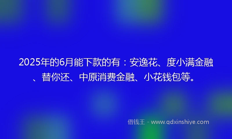 2025年的6月能下款的有：安逸花、度小满金融、替你还、中原消费金融、小花钱包等。