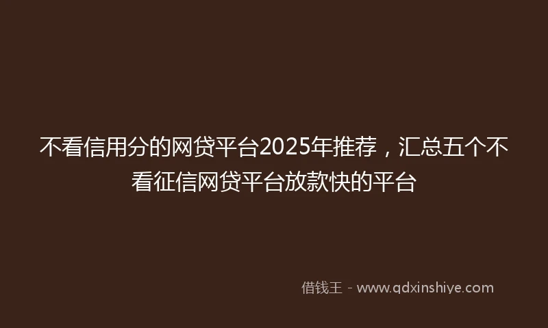 不看信用分的网贷平台2025年推荐，汇总五个不看征信网贷平台放款快的平台