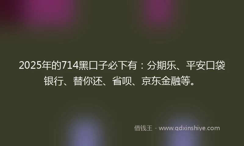 2025年的714黑口子必下有：分期乐、平安口袋银行、替你还、省呗、京东金融等。