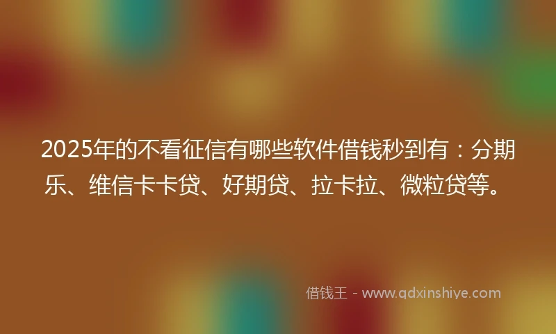 2025年的不看征信有哪些软件借钱秒到有：分期乐、维信卡卡贷、好期贷、拉卡拉、微粒贷等。