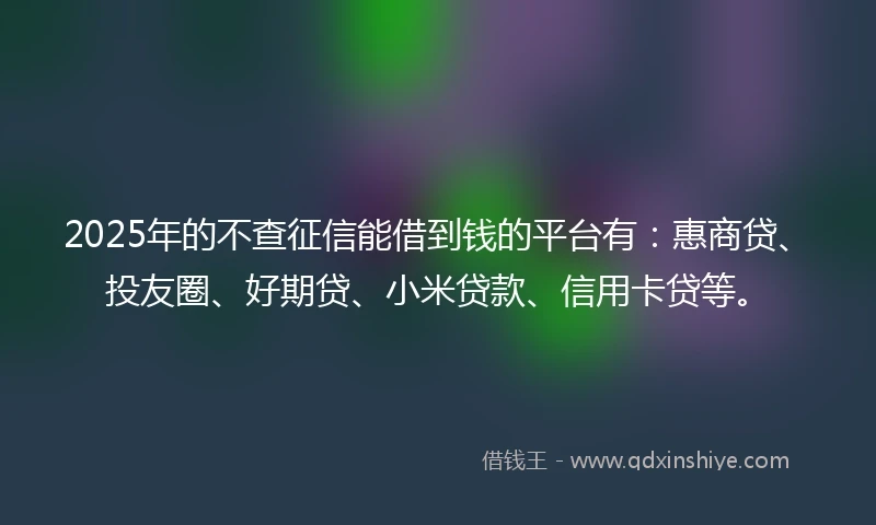 2025年的不查征信能借到钱的平台有：惠商贷、投友圈、好期贷、小米贷款、信用卡贷等。