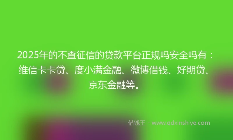 2025年的不查征信的贷款平台正规吗安全吗有：维信卡卡贷、度小满金融、微博借钱、好期贷、京东金融等。