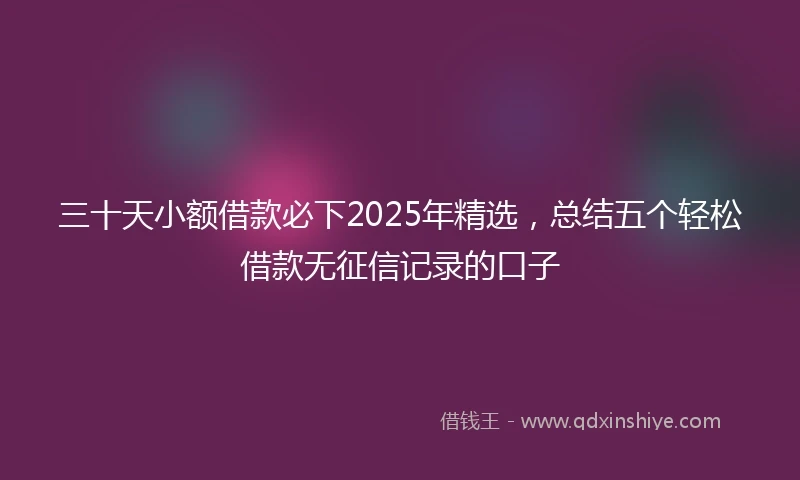 三十天小额借款必下2025年精选，总结五个轻松借款无征信记录的口子