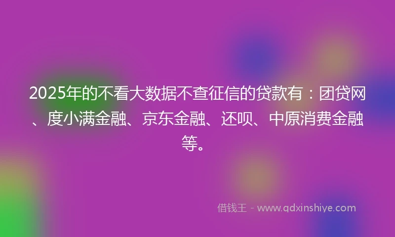 2025年的不看大数据不查征信的贷款有：团贷网、度小满金融、京东金融、还呗、中原消费金融等。