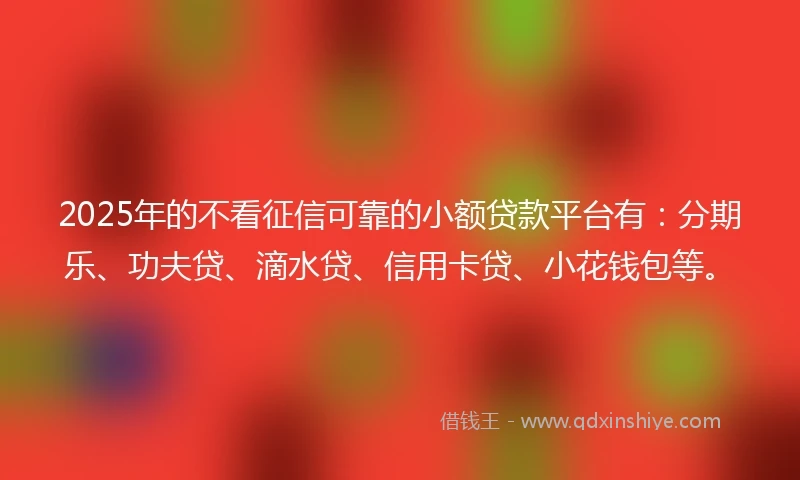 2025年的不看征信可靠的小额贷款平台有：分期乐、功夫贷、滴水贷、信用卡贷、小花钱包等。