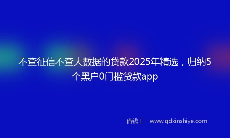 不查征信不查大数据的贷款2025年精选，归纳5个黑户0门槛贷款app
