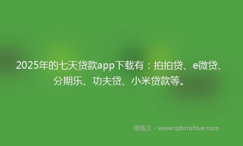 2025年的七天贷款app下载有：拍拍贷、e微贷、分期乐、功夫贷、小米贷款等。