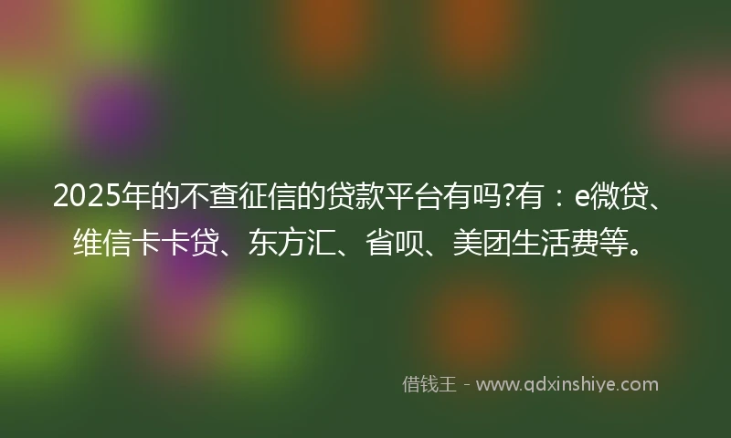 2025年的不查征信的贷款平台有吗?有：e微贷、维信卡卡贷、东方汇、省呗、美团生活费等。