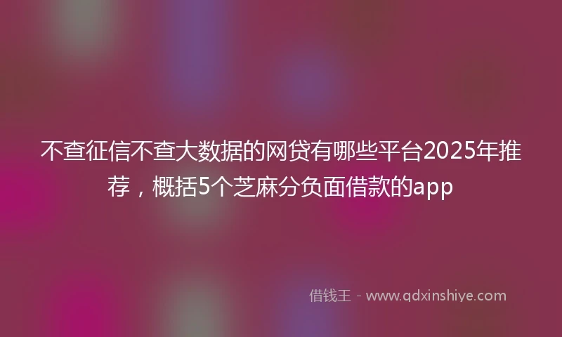 不查征信不查大数据的网贷有哪些平台2025年推荐，概括5个芝麻分负面借款的app